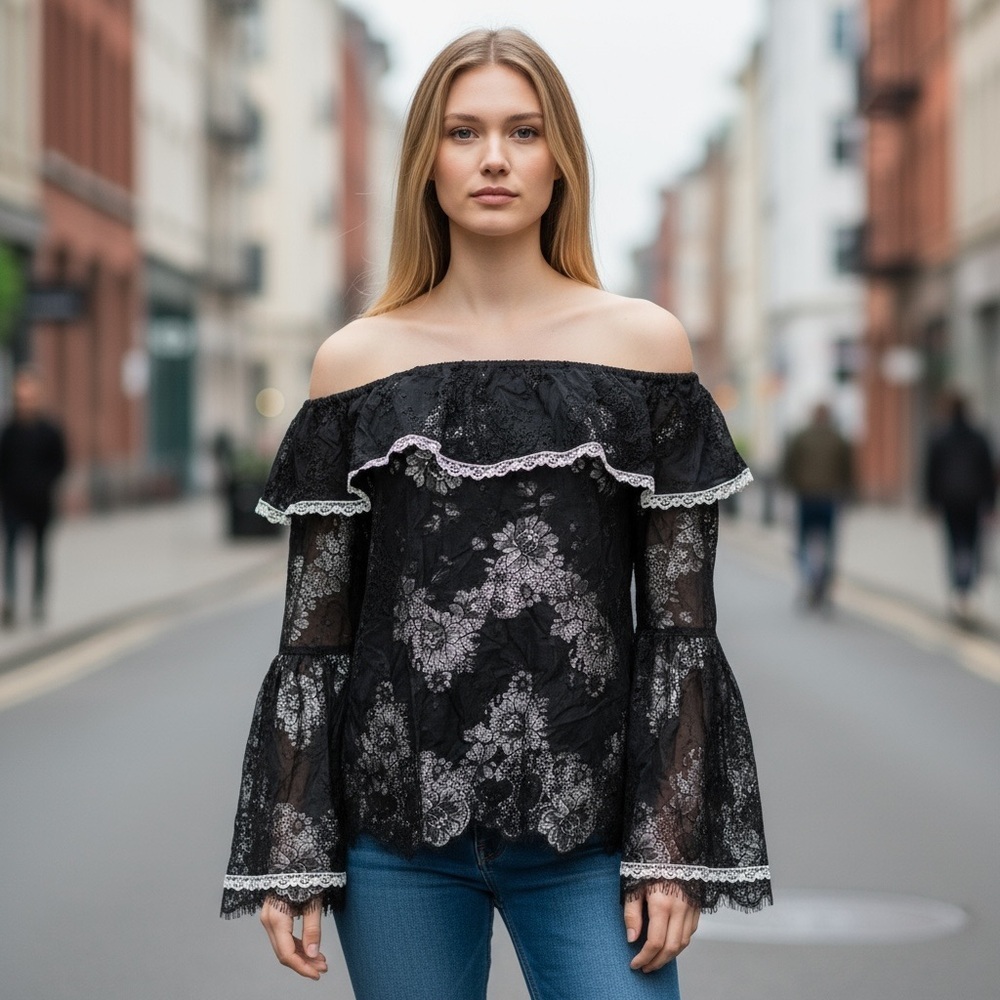 AMT Black Sheer Off Shoulder Top
New